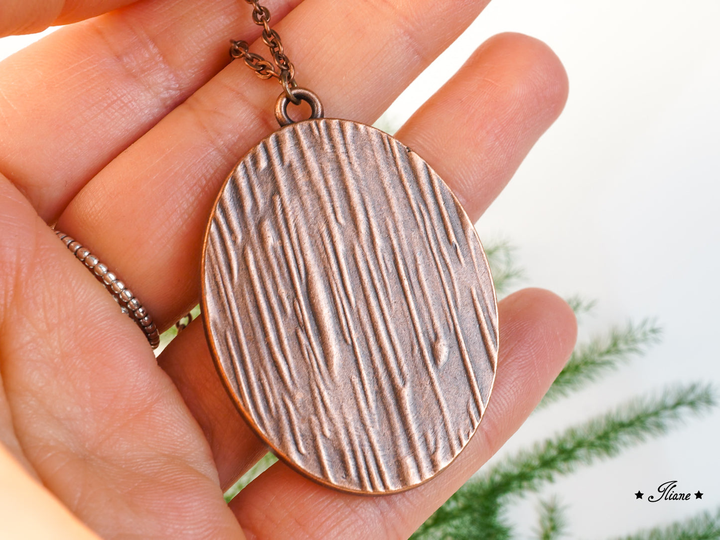 Schneeglöckchen - Kette oval antik kupfer 0839