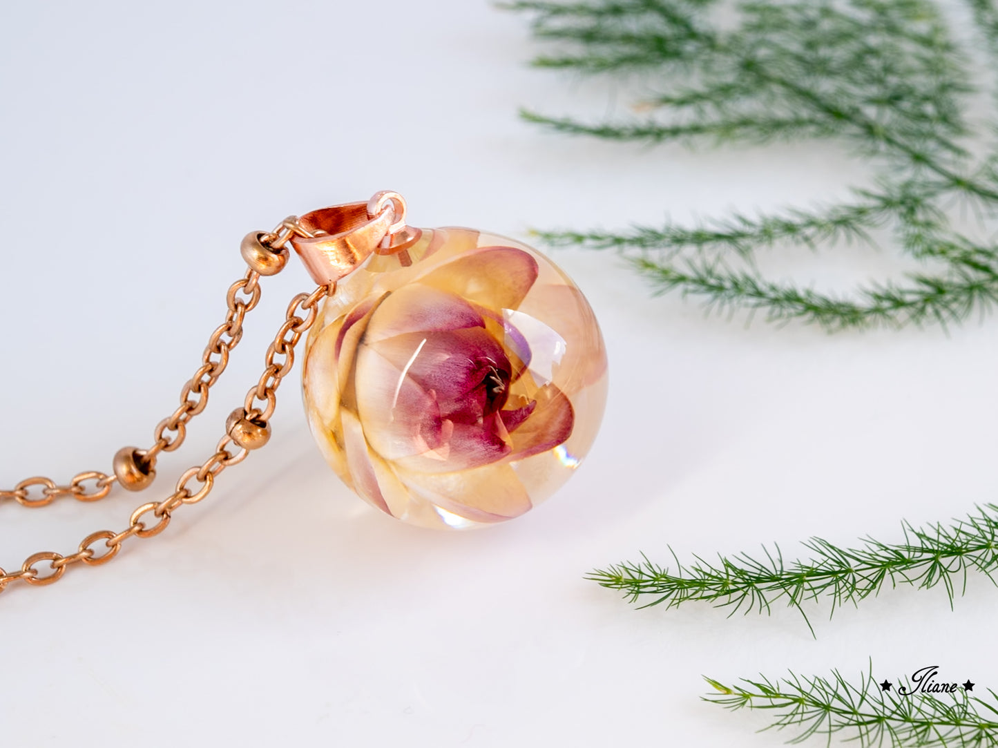 Kette Kugel mit Strohblume - roségold 0848