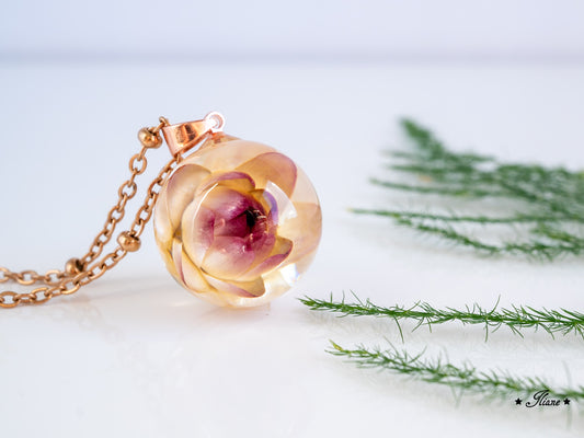 Kette Kugel mit Strohblume - roségold 0848