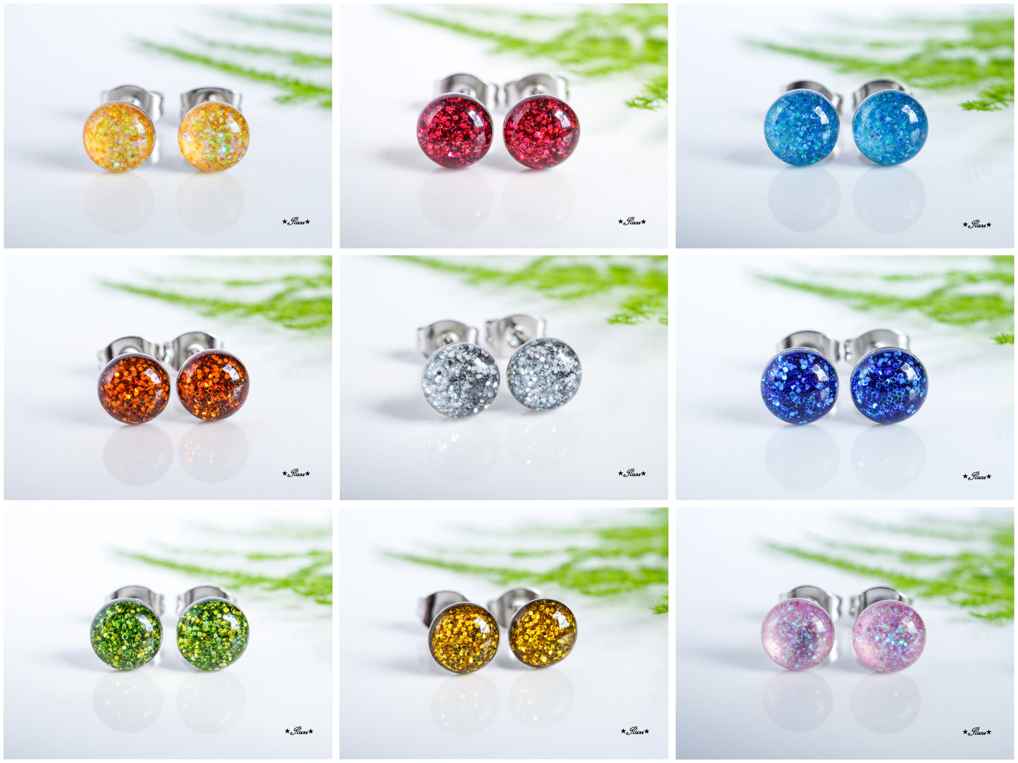 30 Farben - Ohrstecker aus Edelstahl mit Glitzer