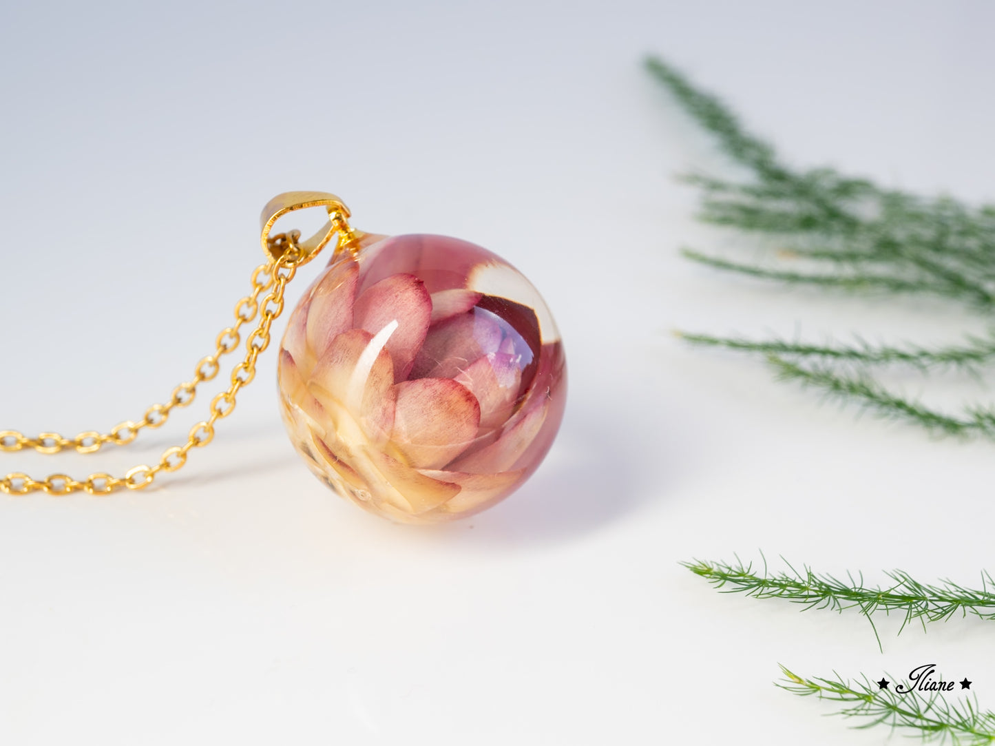 Kette Kugel mit Strohblume - gold 0850