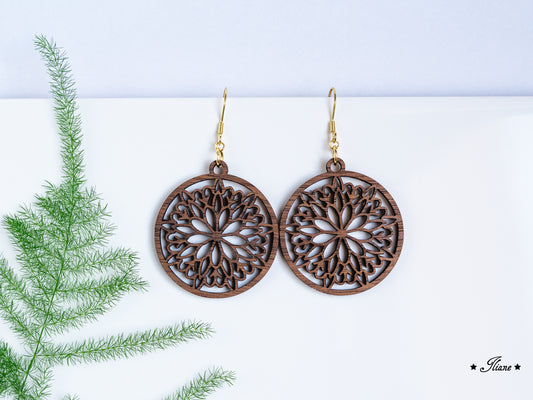 Holzohrringe Mandala Boho rund #11