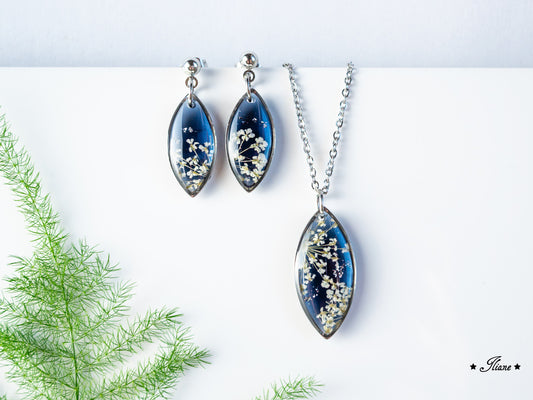 Doldenblüten onyx - SET Edelstahl silber 0878