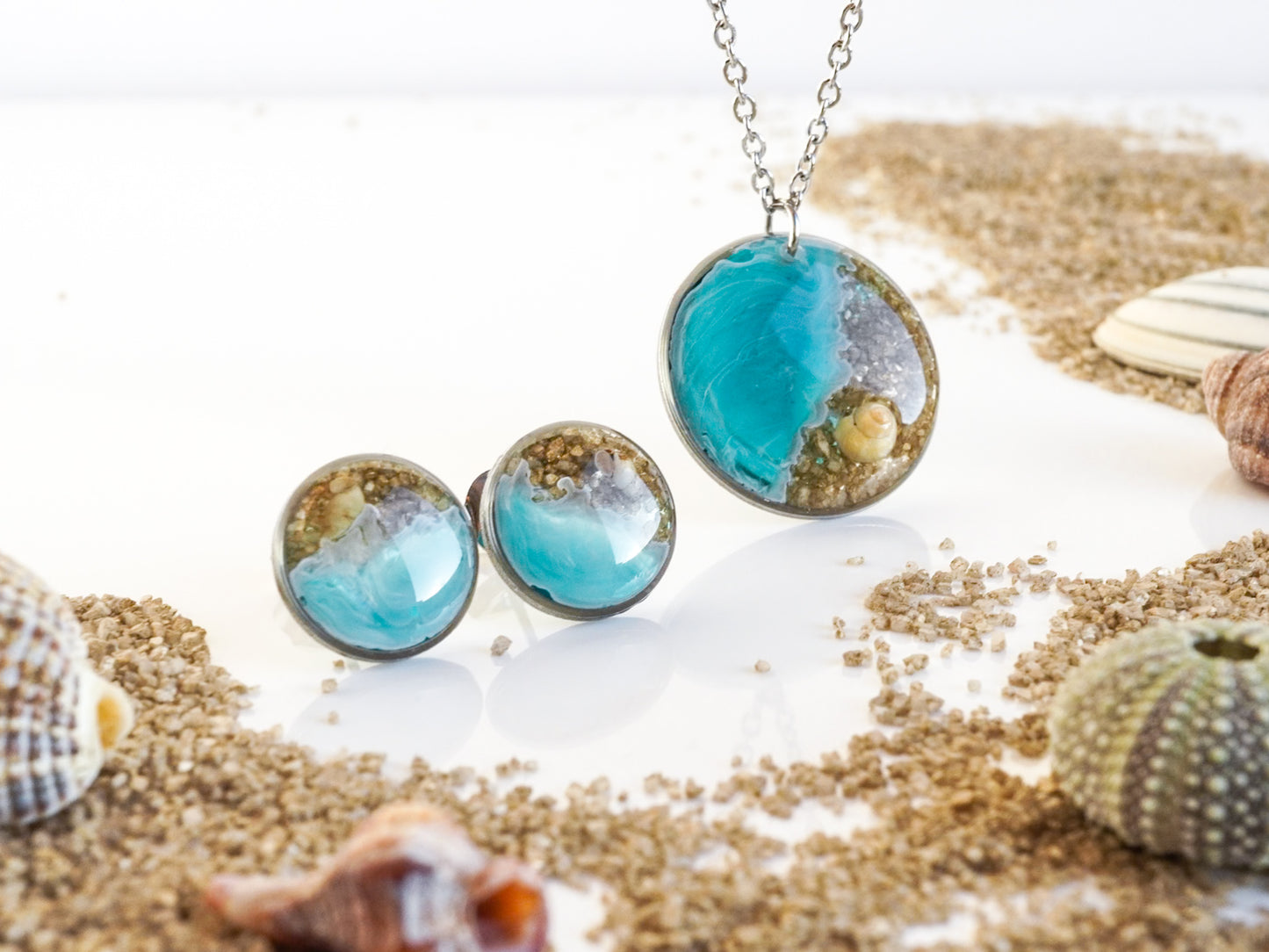 Meeresrauschen 9 - SET mit Strandsand und Muscheln - Edelstahl silber