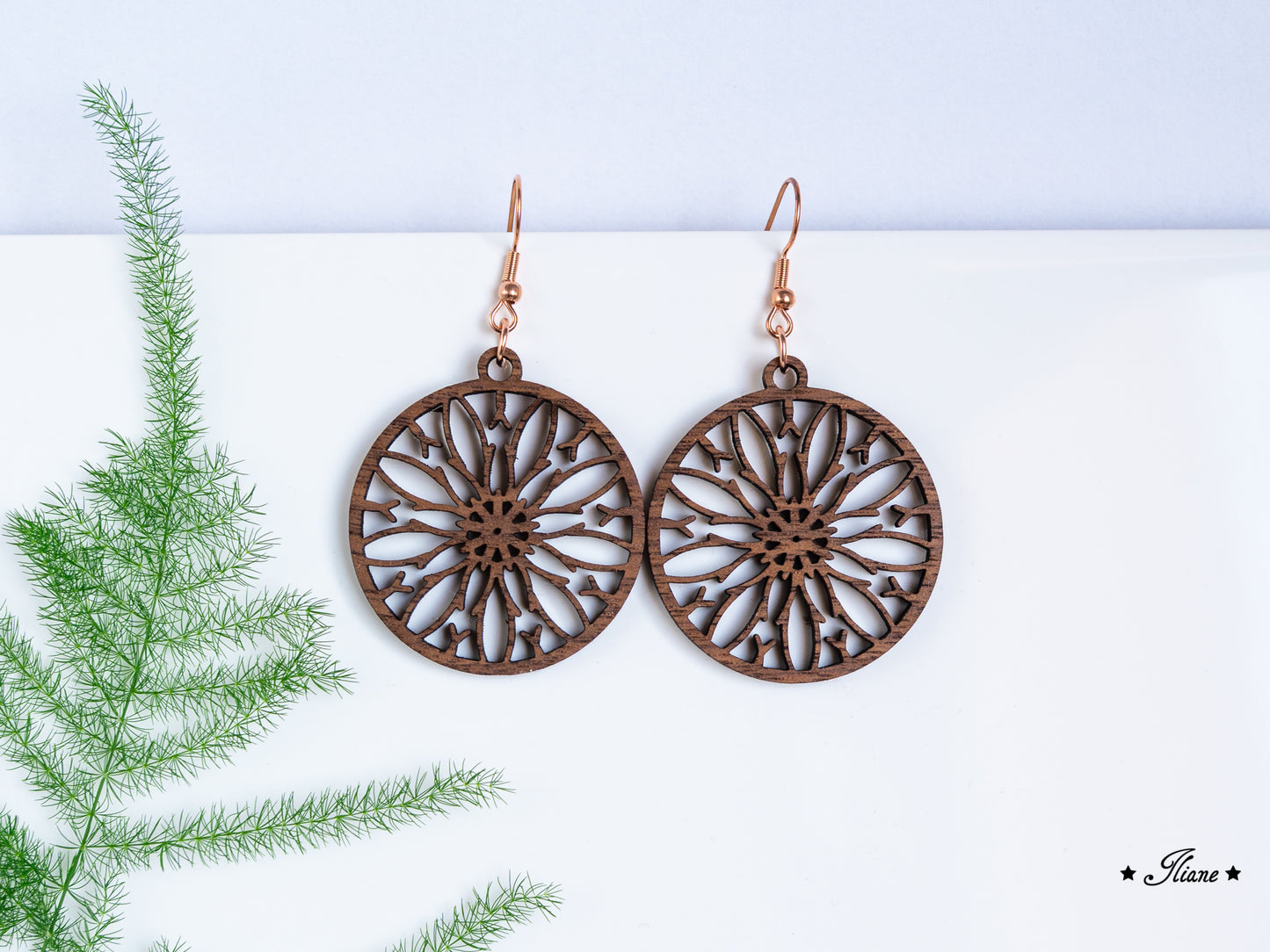Holzohrringe Mandala Boho rund #15