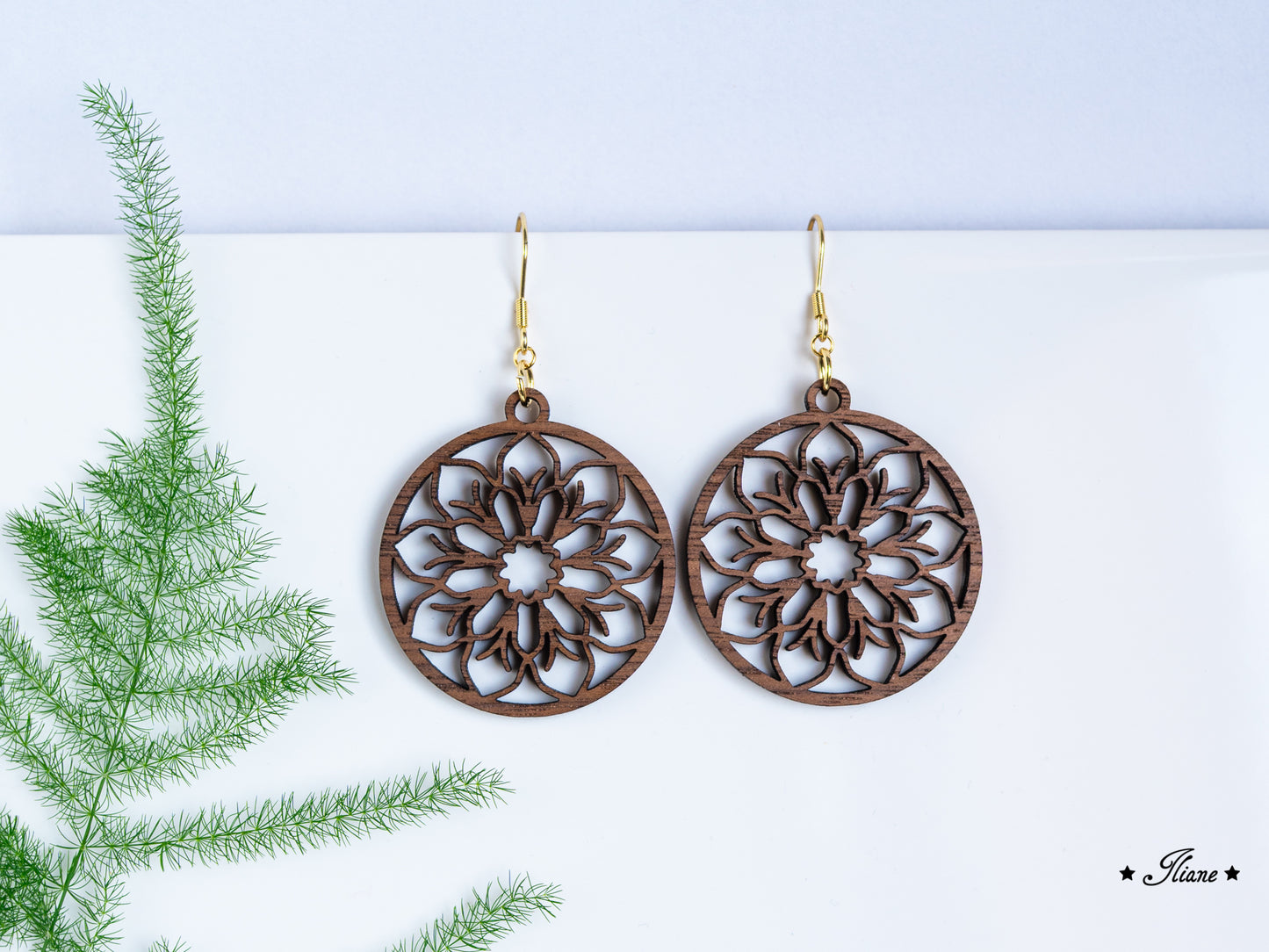 Holzohrringe Mandala Boho rund #17