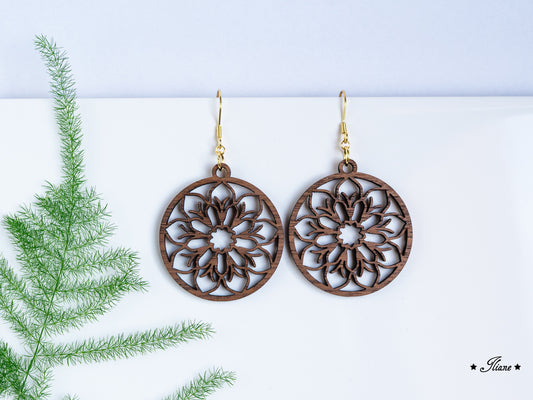 Holzohrringe Mandala Boho rund #17