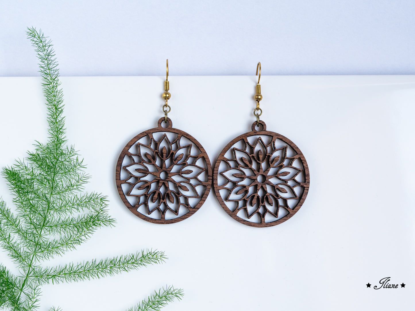 Holzohrringe Mandala Boho rund #18