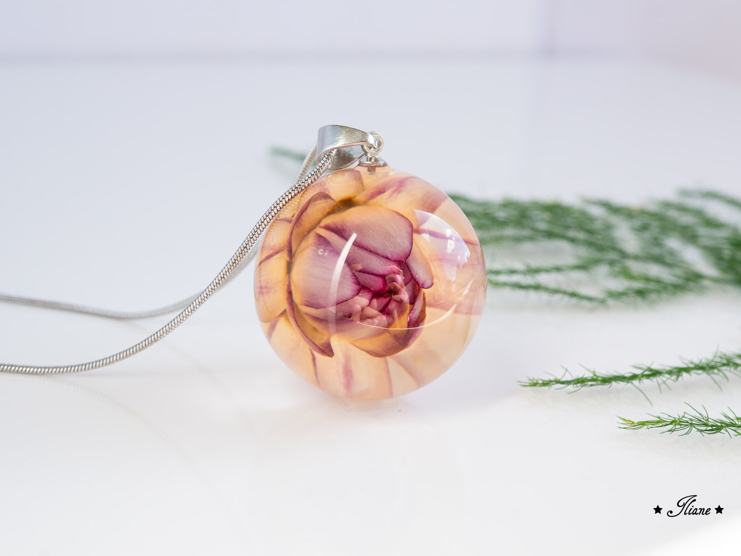 Kette Kugel mit Strohblume - silber 0844