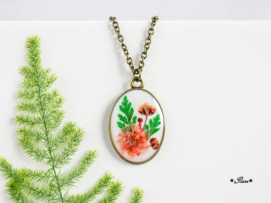 Schleierkraut rosé - Kette oval antik bronze 0808