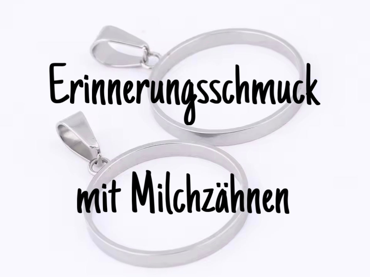Dein persönliches Erinnerungsschmuckstück mit Milchzähnen und Blüten - Kette rund Edelstahl silber, gold oder roségold
