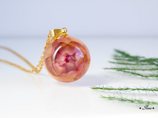 Kette Kugel mit Strohblume - gold 0850
