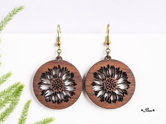 Holzohrringe Sonnenblume Boho rund