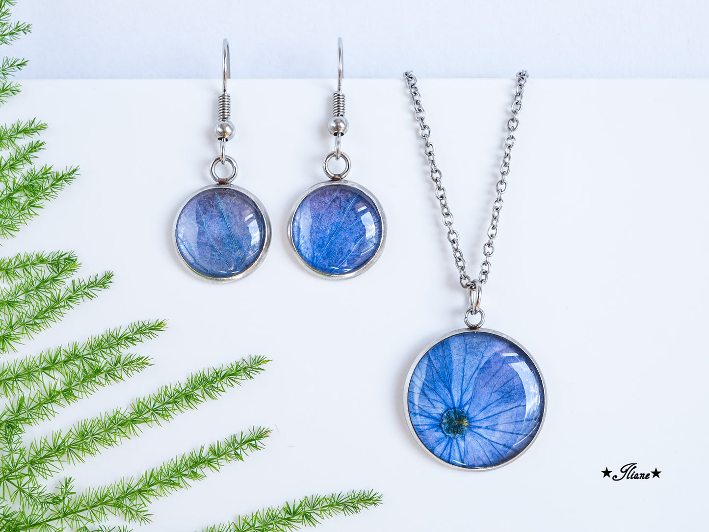 blaue Hortensie - SET Edelstahl silber 0779