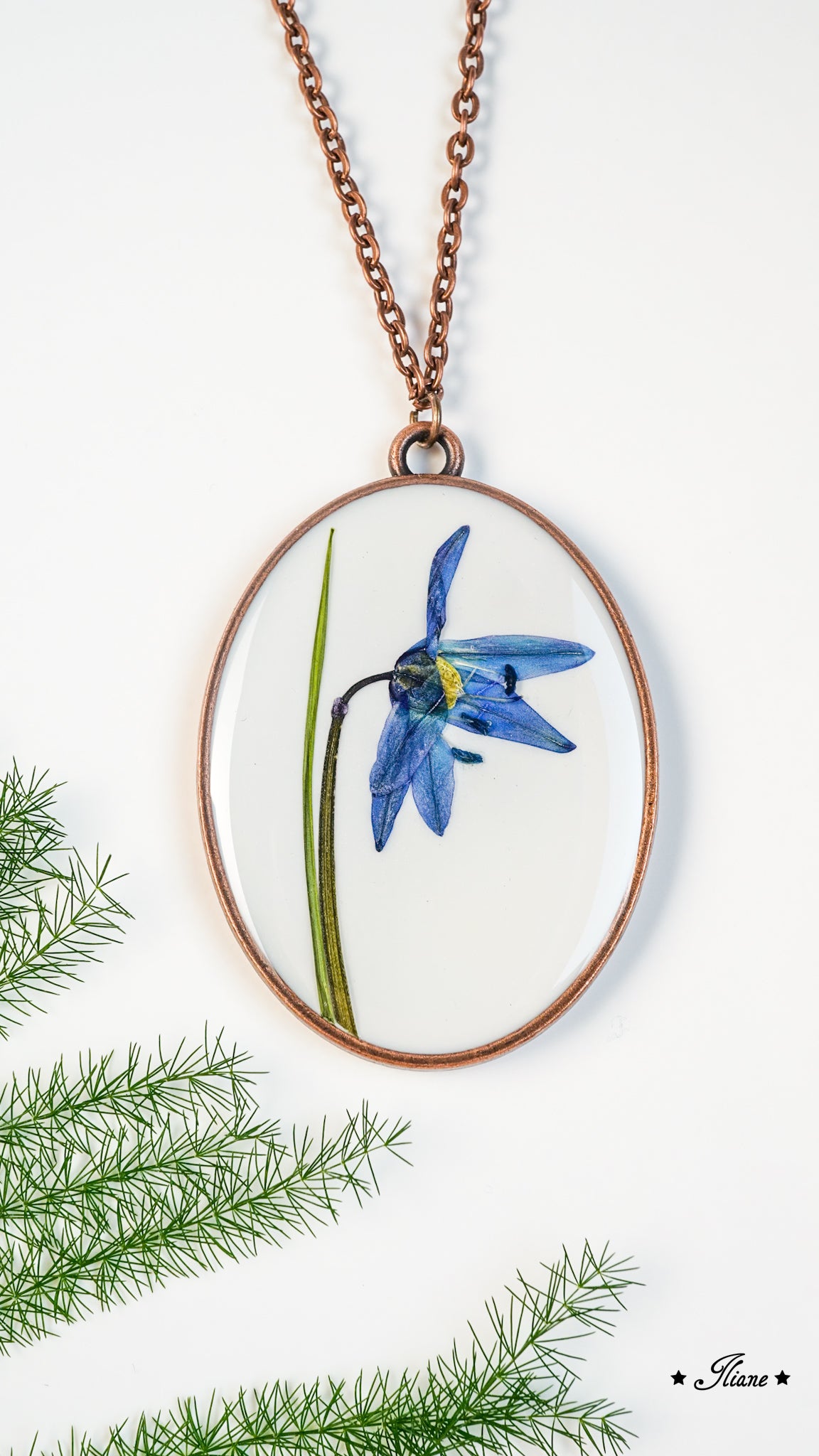 Blaustern - Kette oval antik kupfer 0838