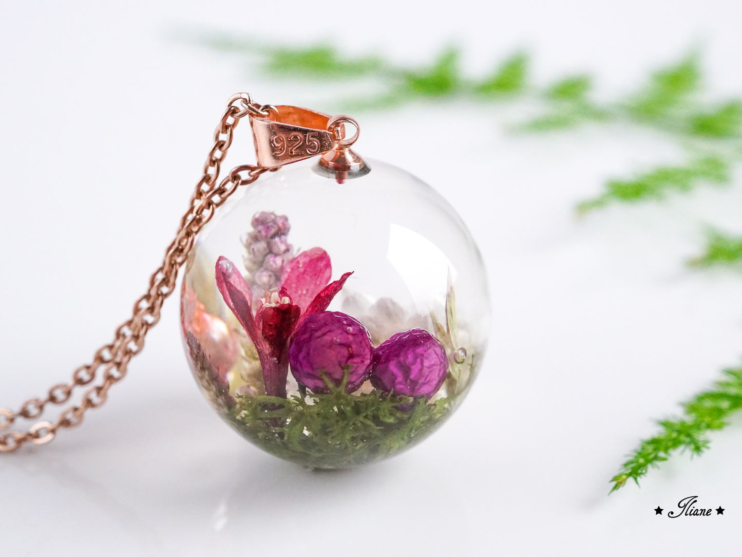 Dein persönliches Erinnerungsschmuckstück mit eigenen Blüten - Kette Kugel Edelstahl silber, gold oder roségold