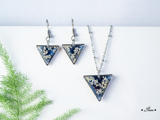 Doldenblüten onyx - SET Edelstahl silber 0877