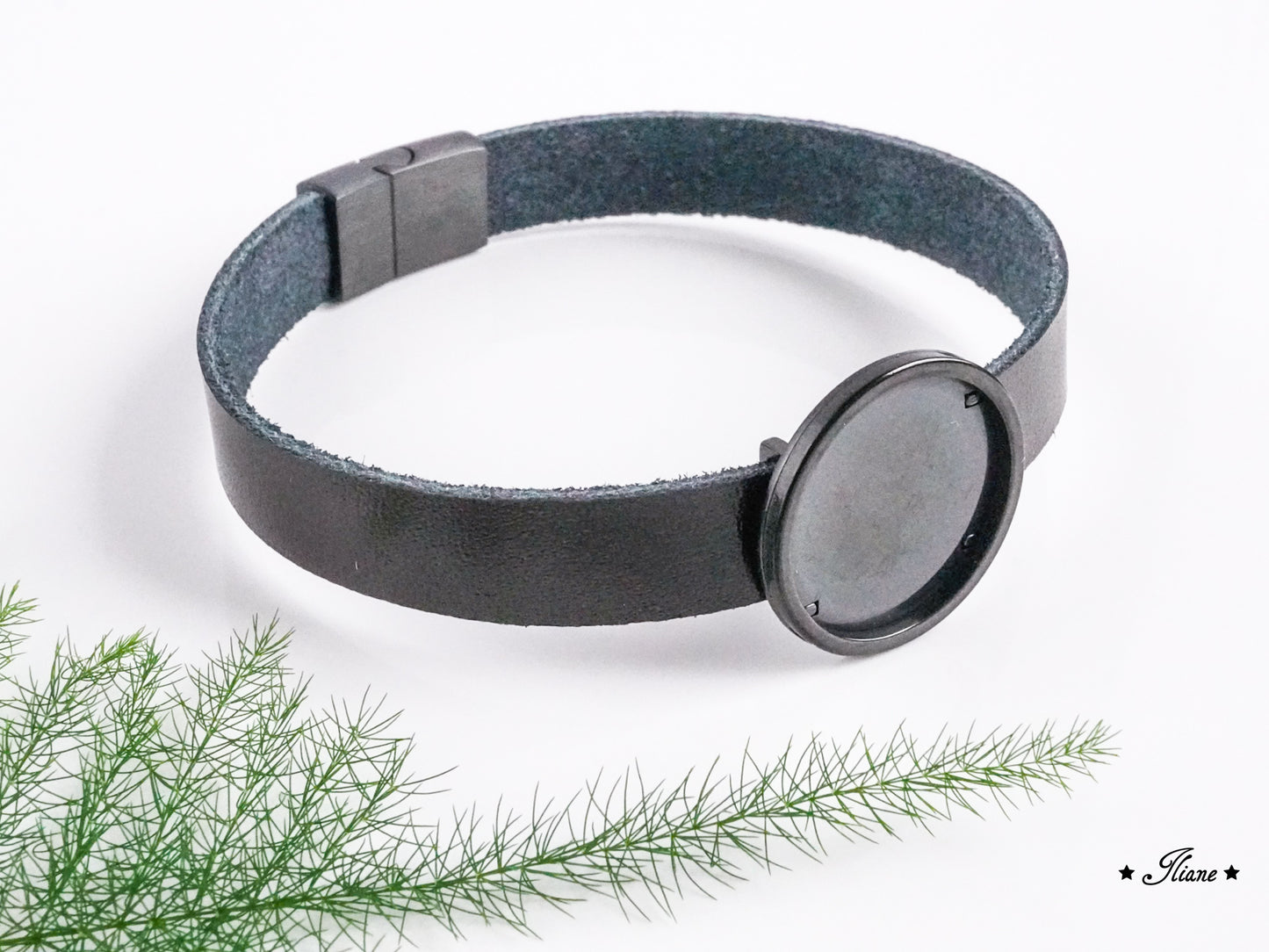 Lederarmband - Dein persönliches Erinnerungsschmuckstück mit Haaren oder Fell - Edelstahl schwarz