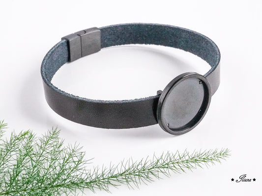 Lederarmband - Dein persönliches Erinnerungsschmuckstück mit Haaren oder Fell - Edelstahl schwarz