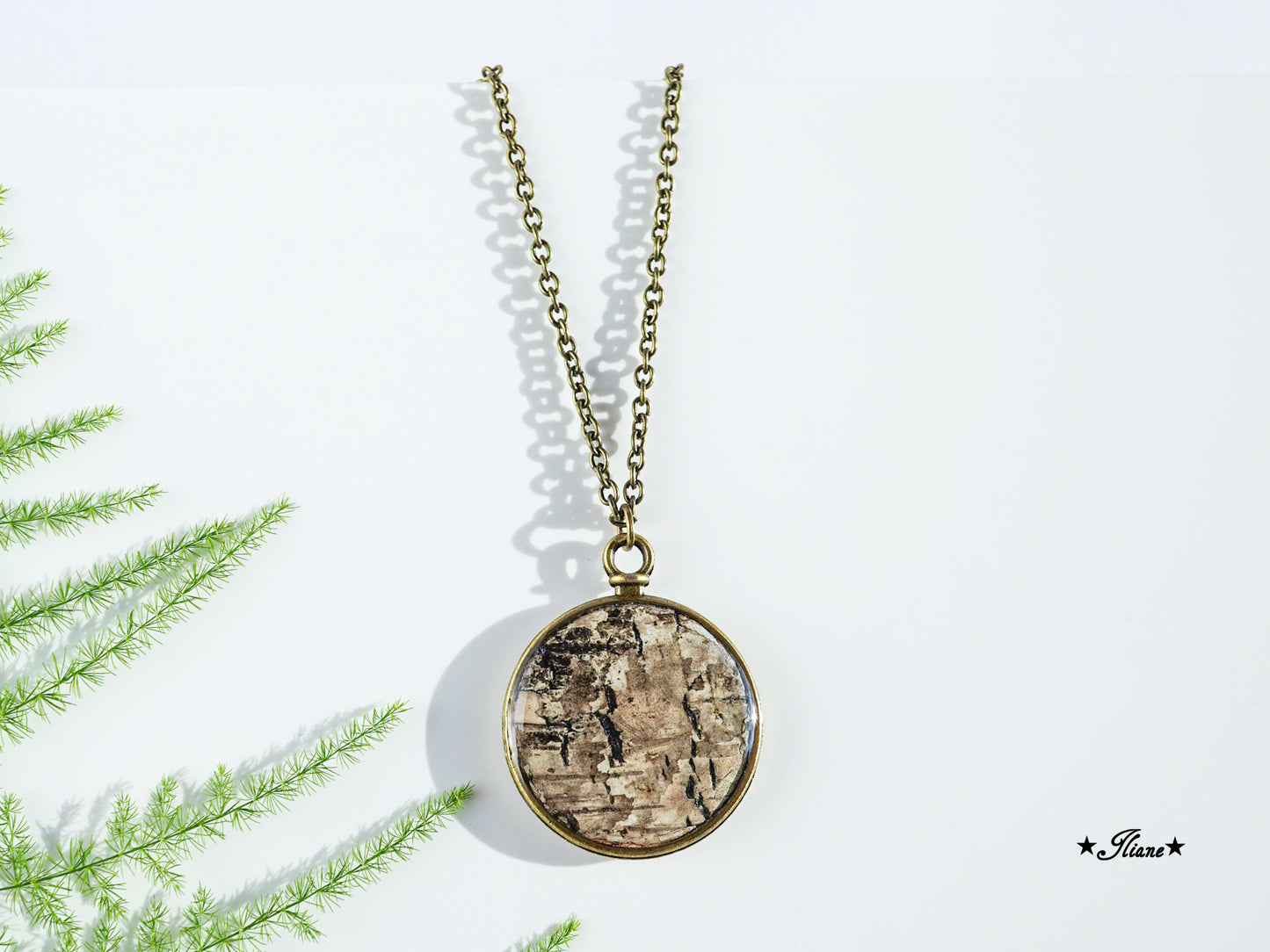 Kette mit Anhänger Birke antik bronze 0744
