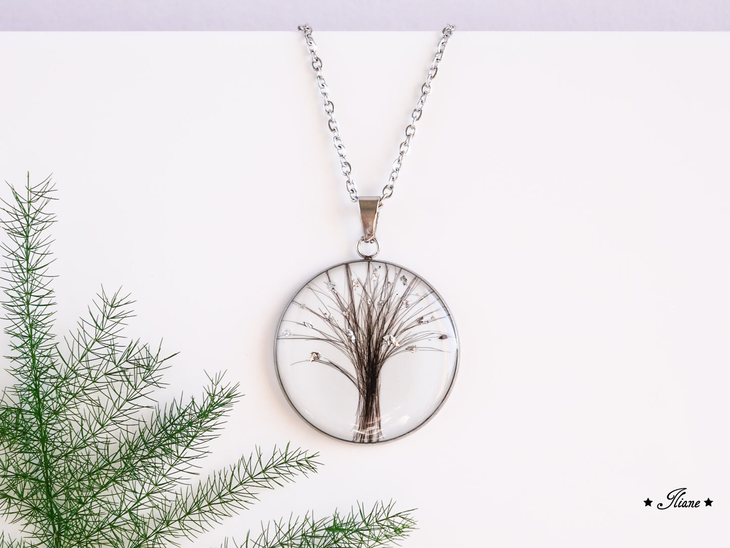 Dein persönliches Erinnerungsschmuckstück  mit Haaren oder Fell - Lebensbaum - Kette rund Edelstahl silber, gold oder roségold