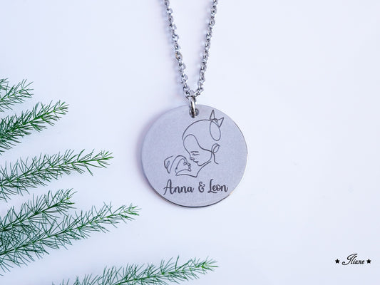 personalisierte Halskette - Line Art zwei Kinder mit Namen - Edelstahl silber, gold oder roségoldfarben