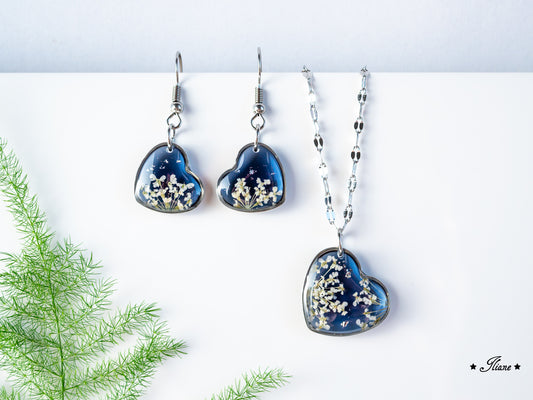 Doldenblüten onyx - SET Edelstahl silber 0876