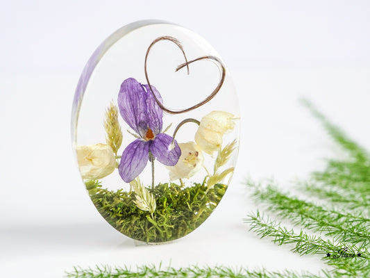 Dein persönliches Erinnerungsschmuckstück mit Haaren oder Fell und Blüten - Kette oval Edelstahl silber, gold oder roségold