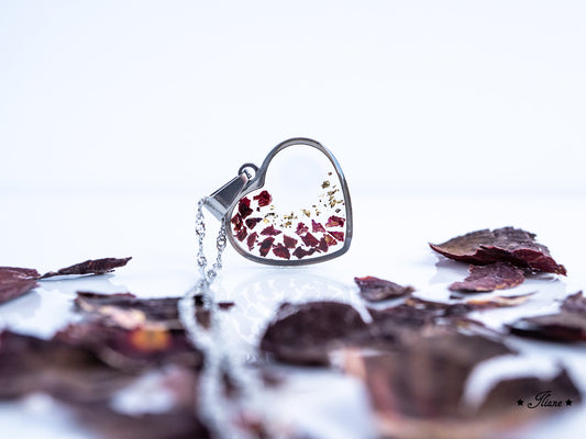 Dein persönliches Erinnerungsschmuckstück mit eigenen Blüten - Kette Herz Edelstahl silber oder gold