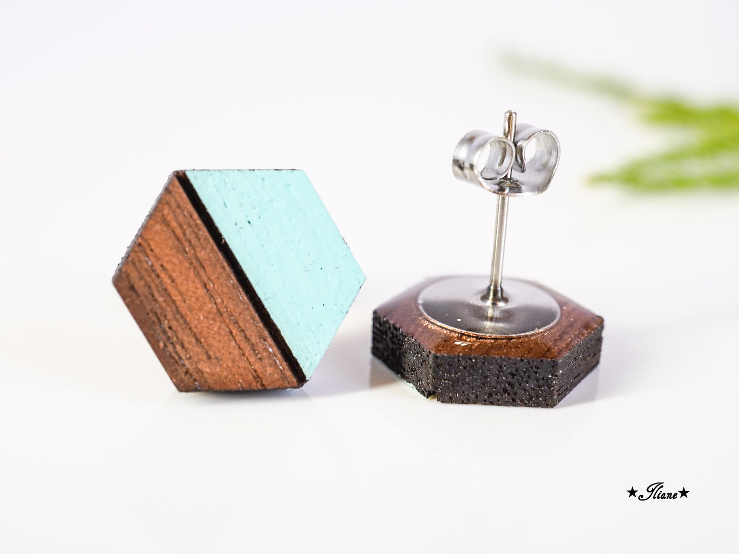 Ohrstecker aus Holz - Pastell Geo