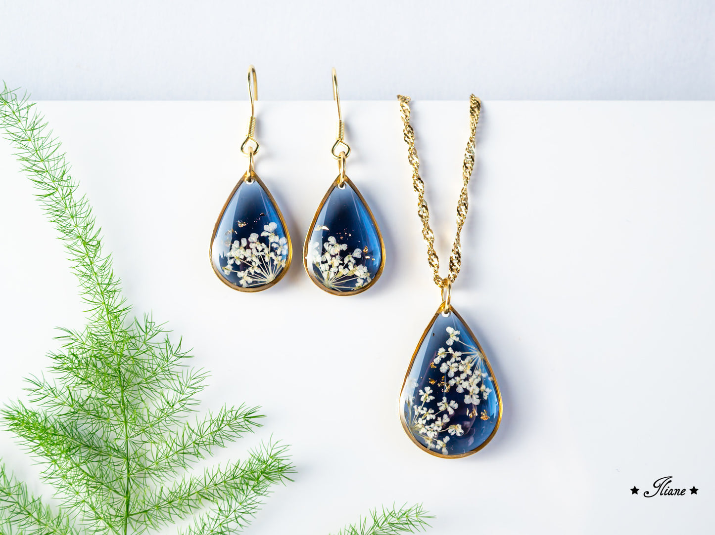 Doldenblüten onyx - SET Edelstahl gold 0880