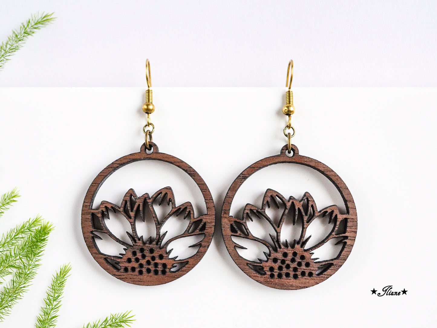 Holzohrringe Sonnenblume Boho rund