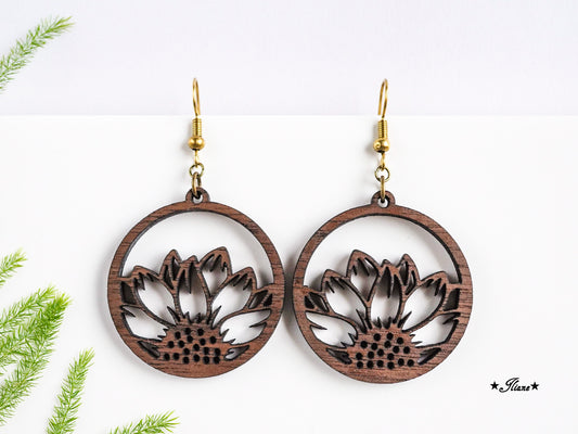 Holzohrringe Sonnenblume Boho rund