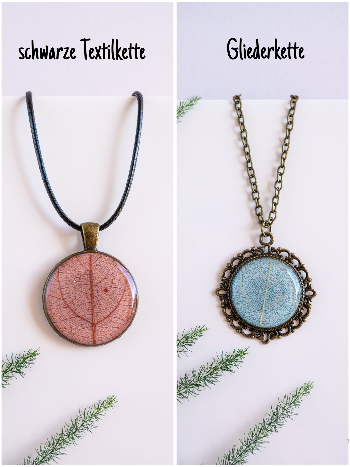 Blattskelett rot - Kette antik bronze 0864