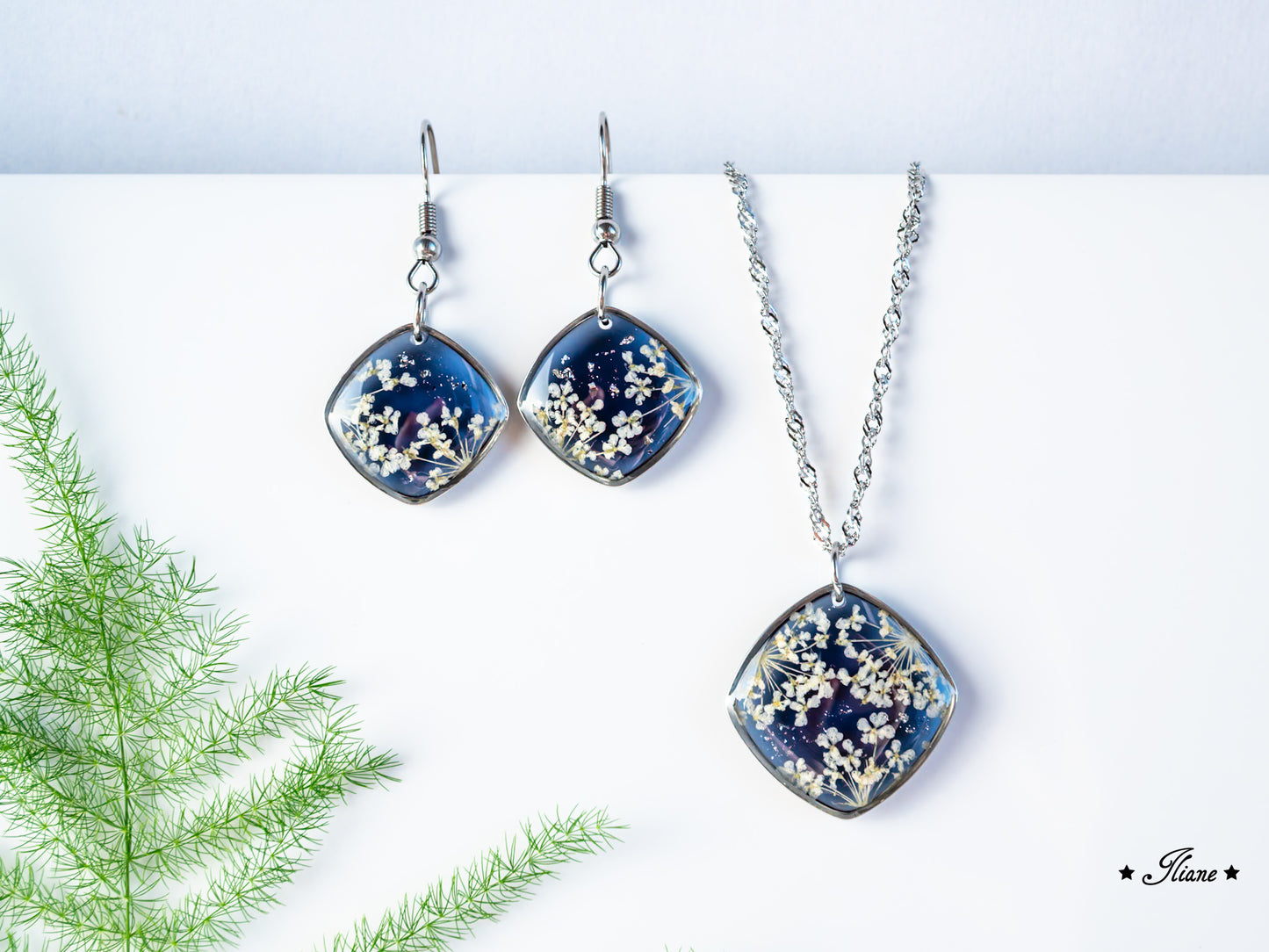 Doldenblüten onyx - SET Edelstahl silber 0873