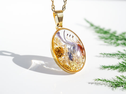 Dein persönliches Erinnerungsschmuckstück mit eigenen Blüten - Kette oval Edelstahl silber oder gold
