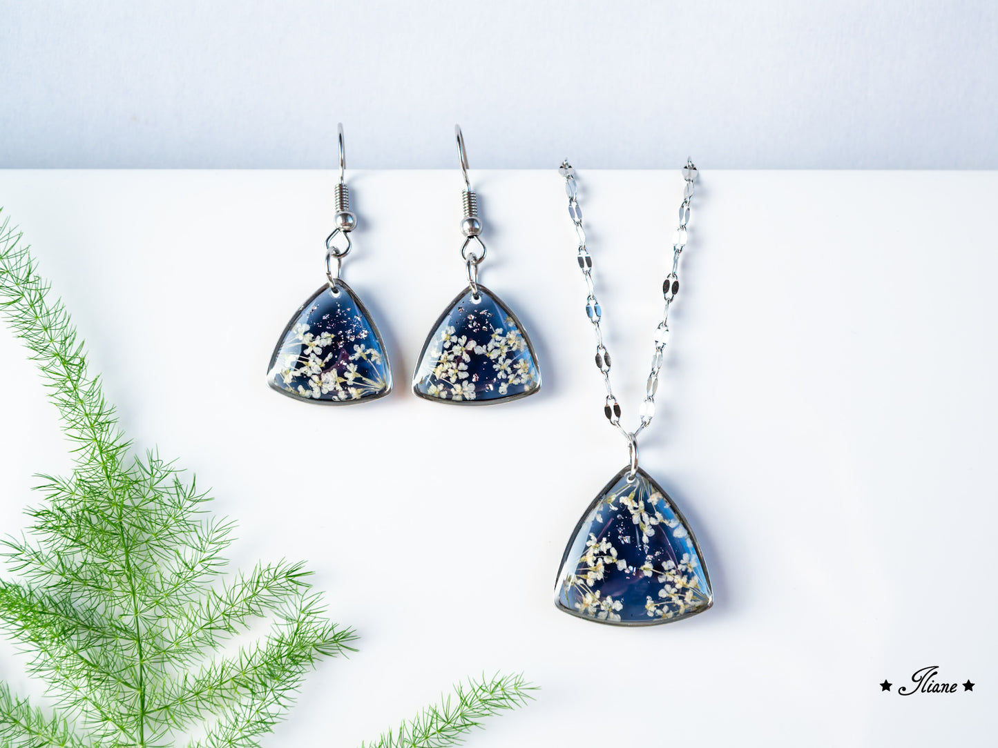 Doldenblüten onyx - SET Edelstahl silber 0875