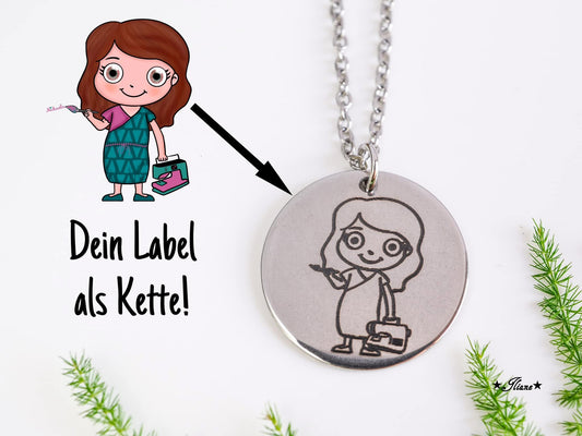personalisierte Halskette - Dein Bild oder Logo - Edelstahl silber, gold oder roségoldfarben