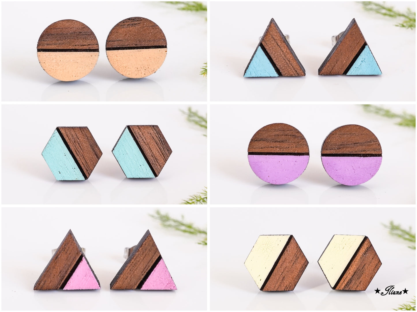 Ohrstecker aus Holz - Pastell Geo