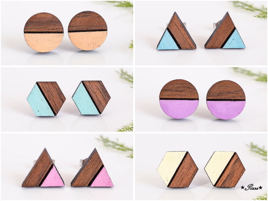 Ohrstecker aus Holz - Pastell Geo