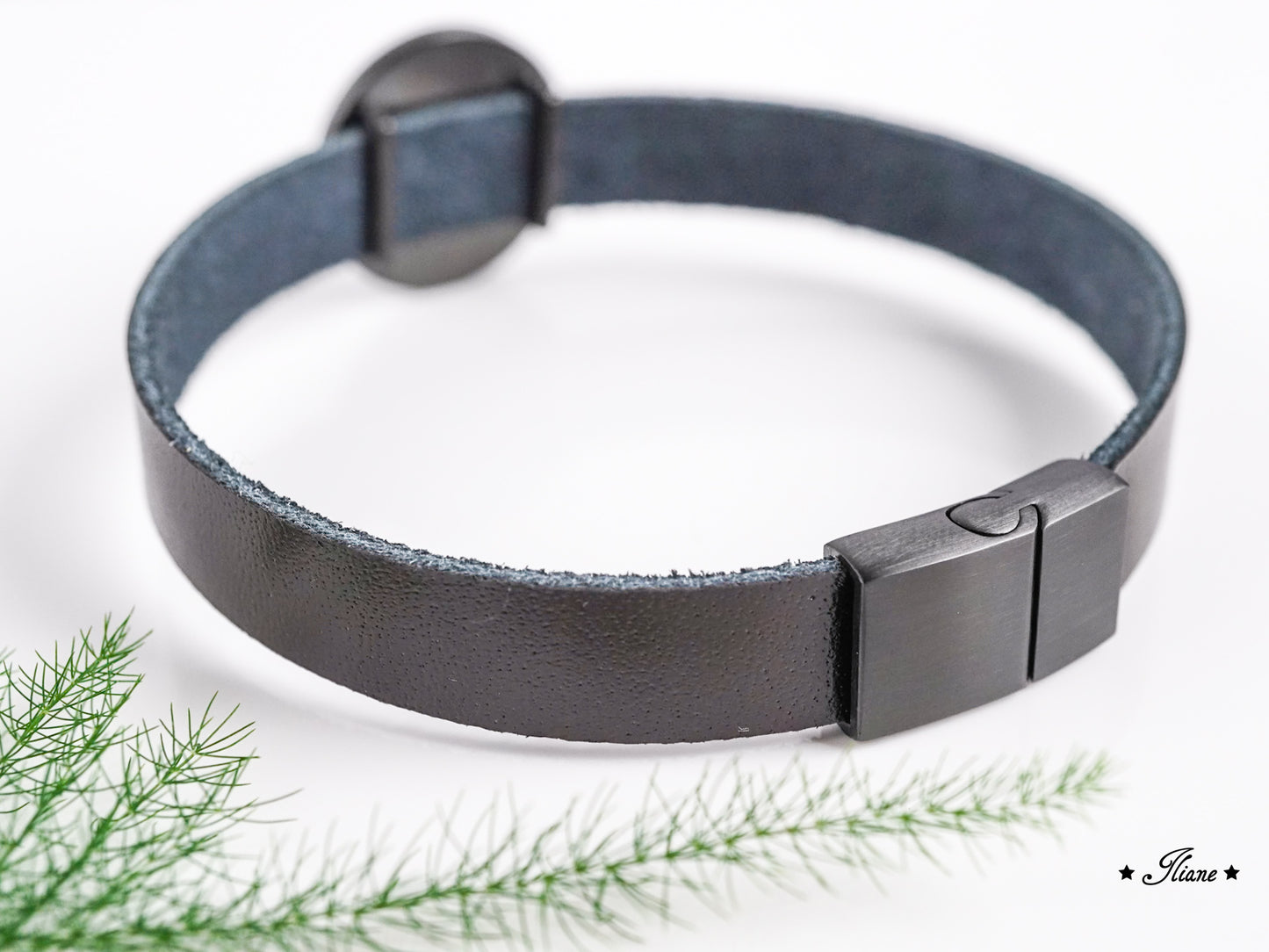 Lederarmband - Dein persönliches Erinnerungsschmuckstück mit Haaren oder Fell - Edelstahl schwarz