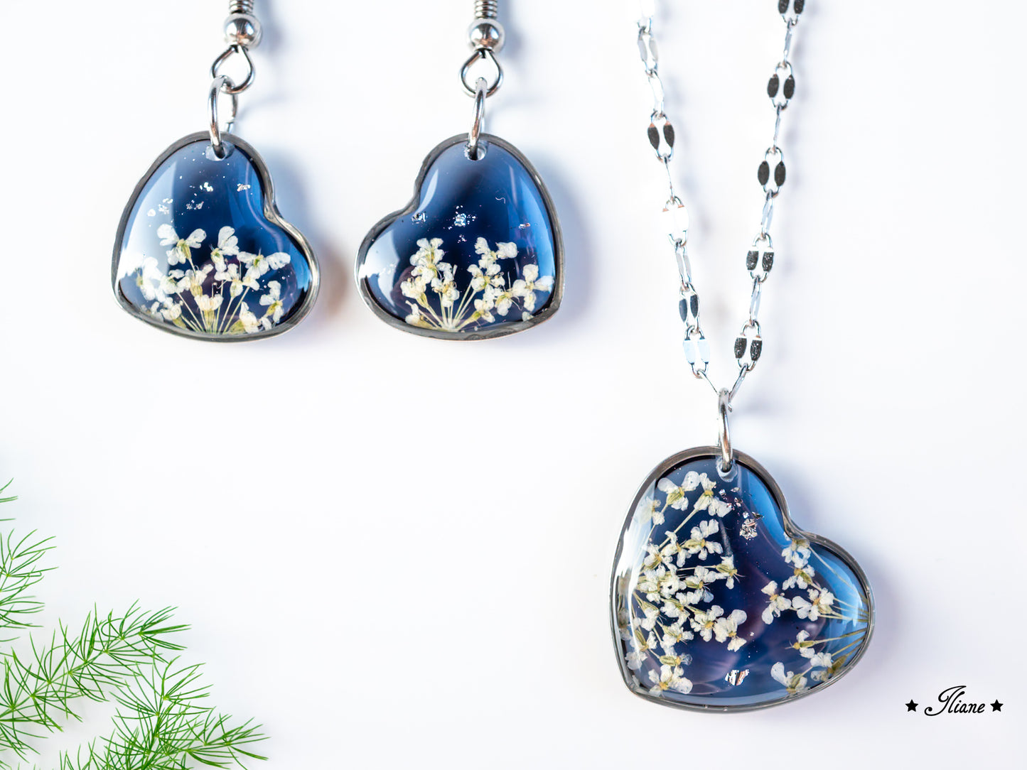 Doldenblüten onyx - SET Edelstahl silber 0876