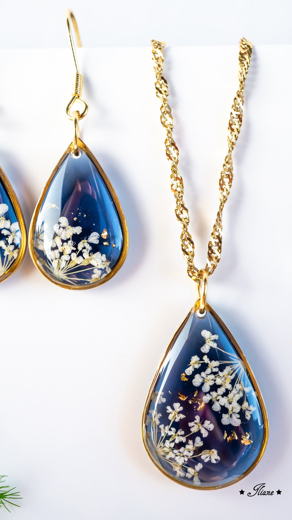 Doldenblüten onyx - SET Edelstahl gold 0880