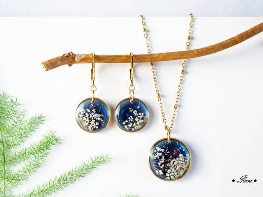 Doldenblüten onyx - SET Edelstahl gold 0882