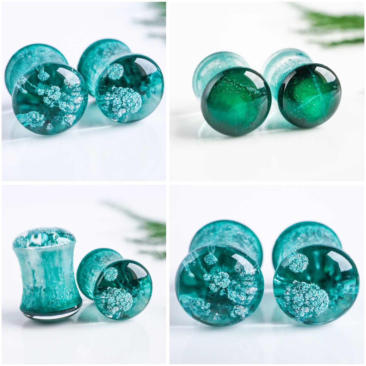 Plugs  - Ohrplugs aus Resin in grün mit silber 0820