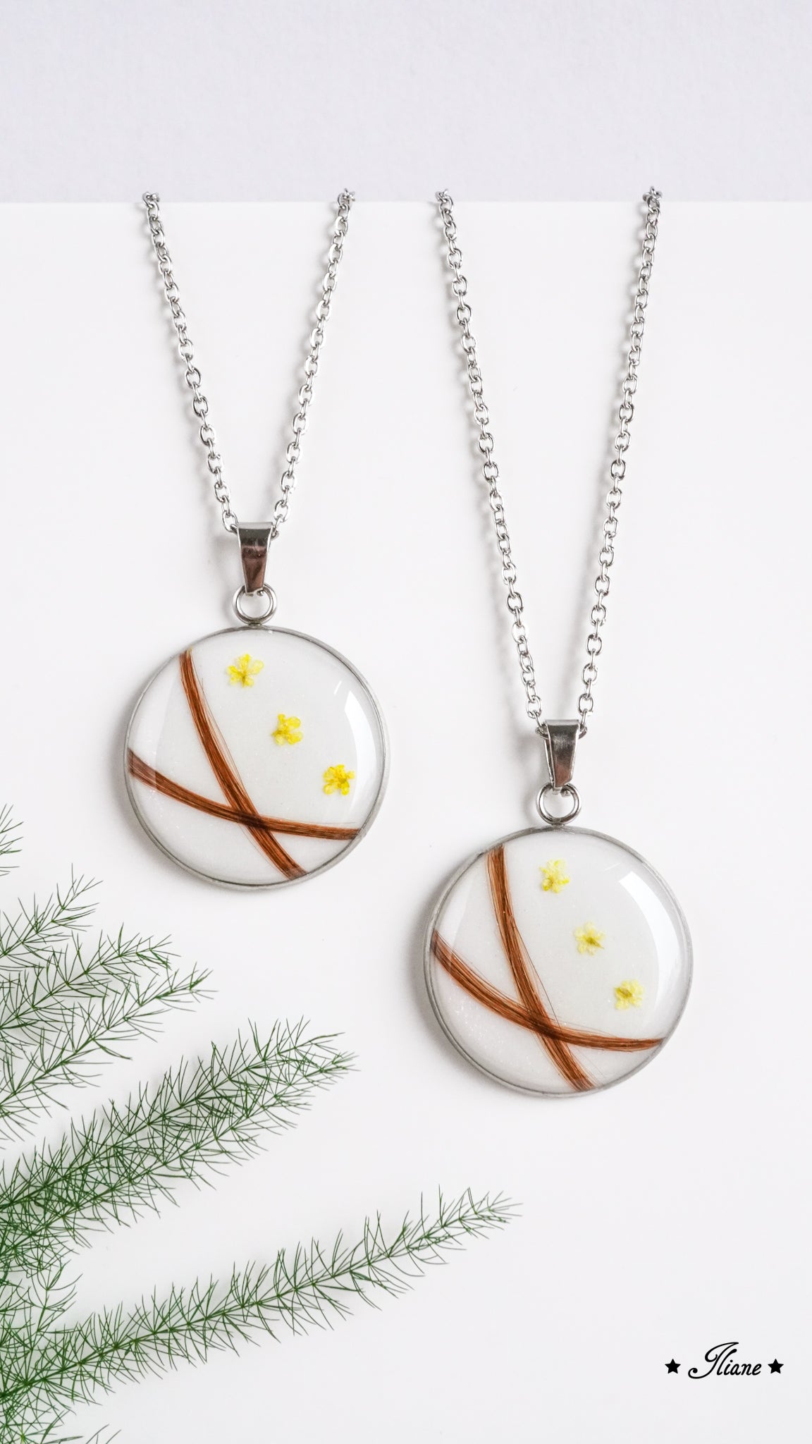 Dein persönliches Erinnerungsschmuckstück mit Haaren und Blüten - Kette rund Edelstahl silber, gold oder roségold