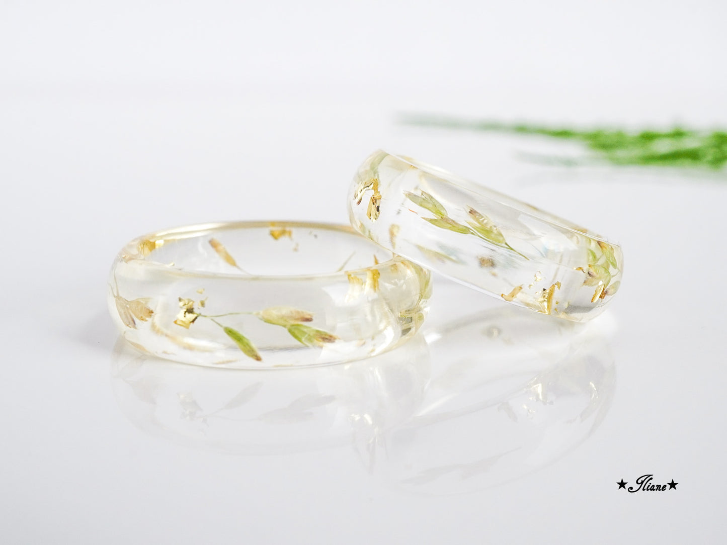 Goldene Gräser - Ring aus Resin mit gold 0923