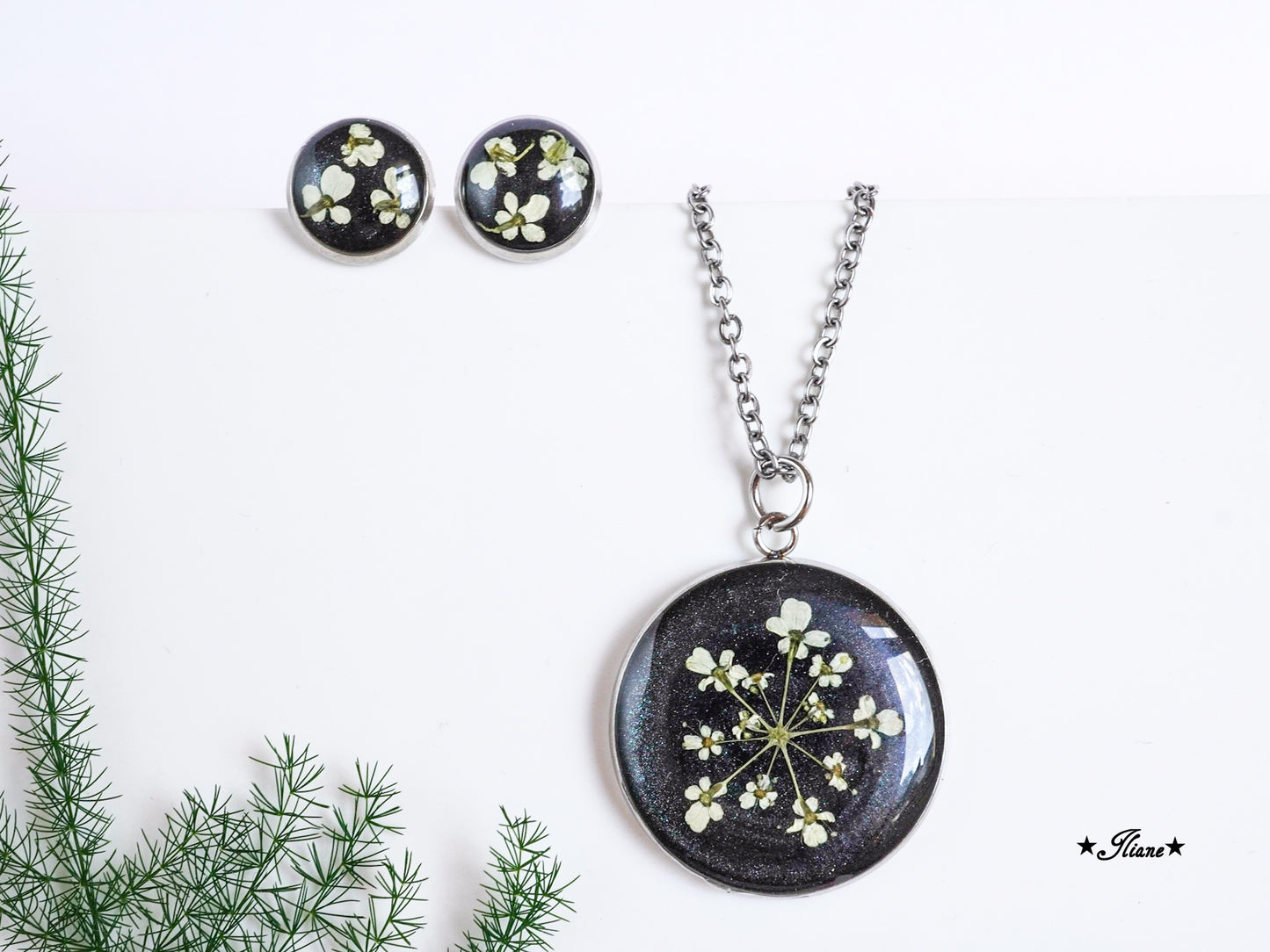 Doldenblüten schwarz - SET Edelstahl silber, gold oder roségold