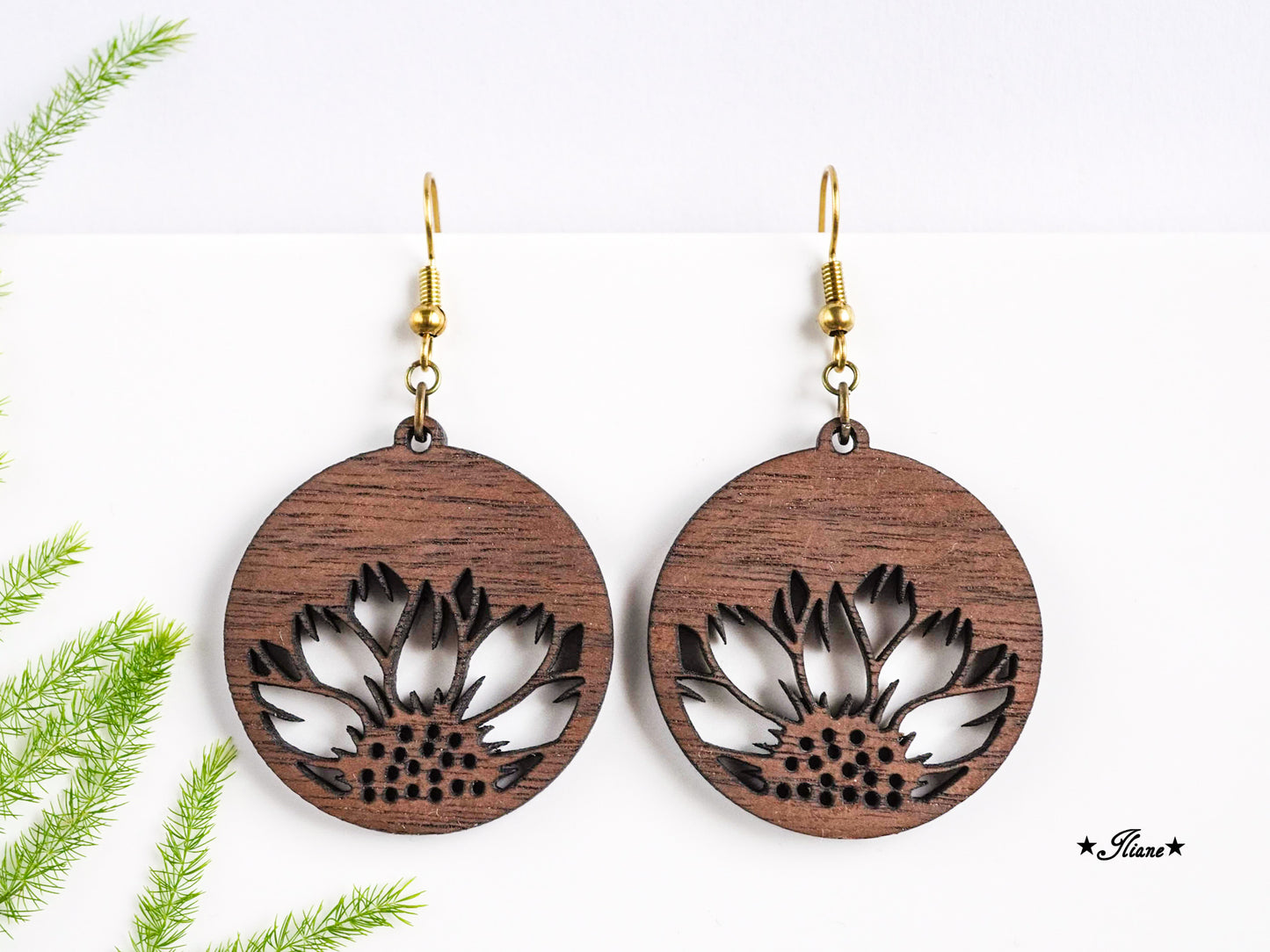 Holzohrringe Sonnenblume Boho rund
