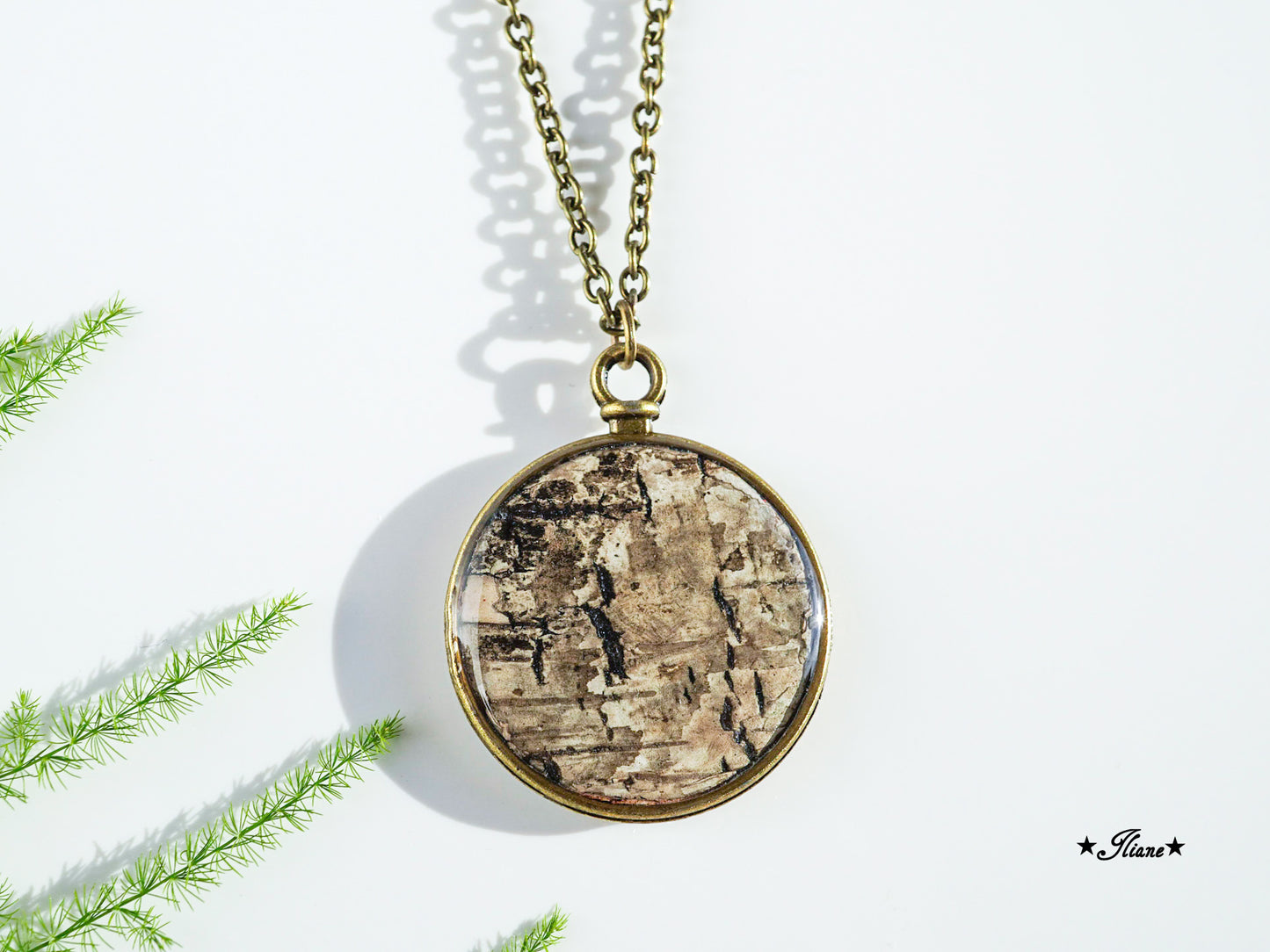 Kette mit Anhänger Birke antik bronze 0744